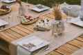 Close up of picnic set up with cute nautical place settings.