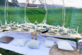 Large luxury picnic enclosed within a bubble tent with views of the Golden Gate Bridge, SF.