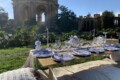Purple themed luxury picnic in the Bay Area at the Palace of Fine Arts.