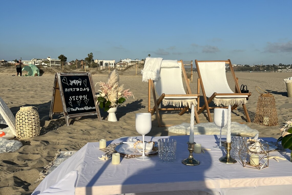 Luxury beach picnic celebration for a birthday in Los Angeles
